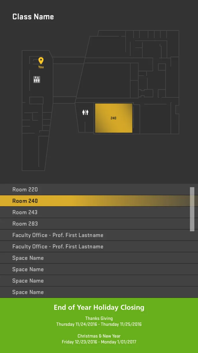 Mobile screen showing the campus map.